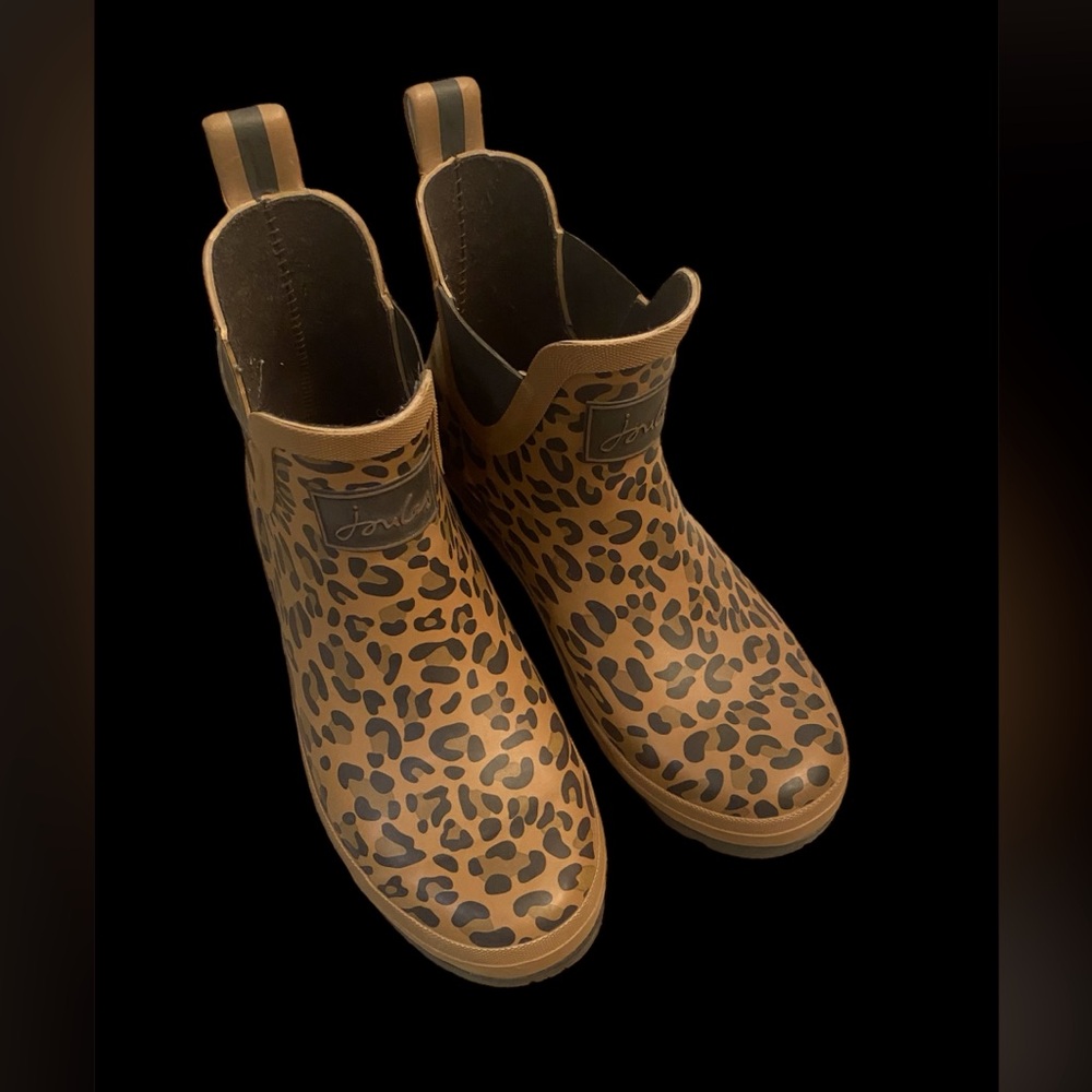 Joules Wellibob Tan Leopard Print Chelsea Short Ankle Rain Boot